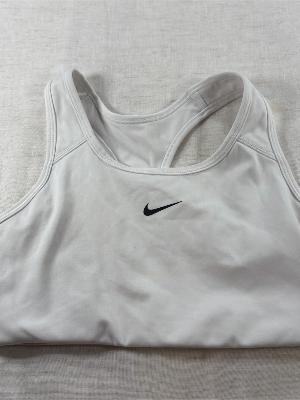 Nike White Racerback Sports Tank with Black Swoosh
